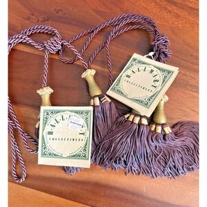 Vintage Hallmark Eggplant Gold Tassels Large Drape Curtain Tiebacks Pair NOS 16"